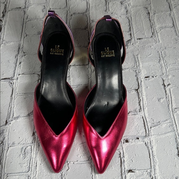 Le Clique Kat Maconie Pink Metallic Flared Tapered Stiletto Heels Pumps sz 9 US - Picture 4 of 16